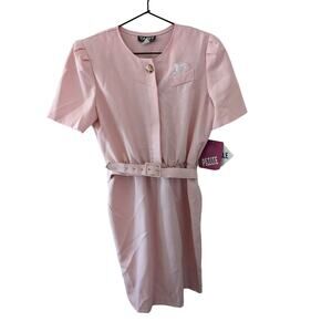 Vintage 1970s Tabby of California Sz 14 Light Pink Suit Dress Belted NEW